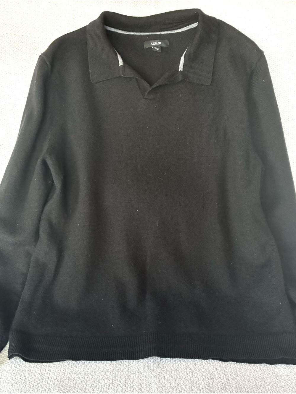 Alfani Men’s Large Black Extra Fine Merino Wool Blend Polo Sweater Long Sleeve